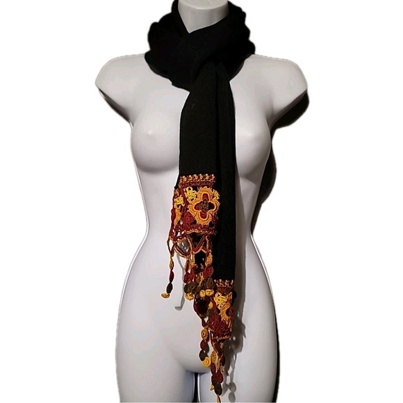 NWT Illary Baby Alpaca Knit Scarf Made In Peru Fringe Luxury Black Yellow Red - Picture 2 of 10